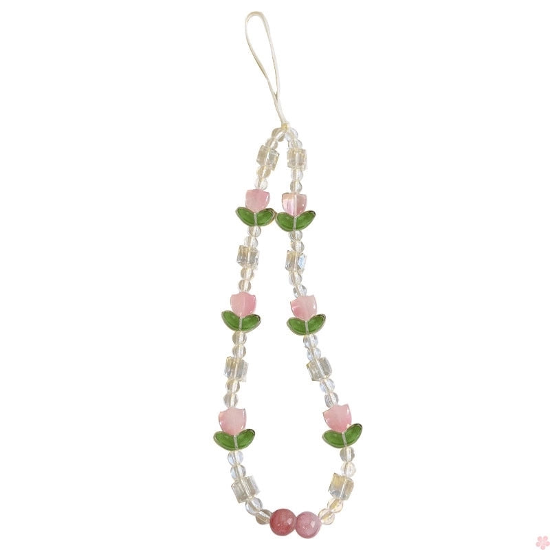 Sweet Minimalist Flower Butterfly Arylic Artificial Crystal Beaded Plating Mobile Phone Chain