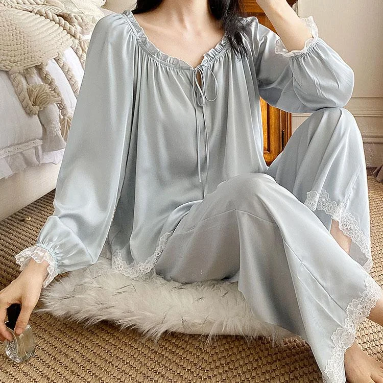 Simulated Silk Lace 2pcs Pajama Set QueenFunky
