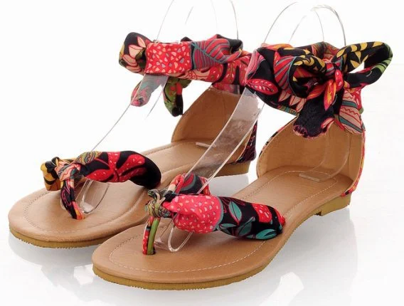 BONJOMARISA 2020 Plus Size 34-52 Flat Sandals Women Soft Casual Flower Print Women Sandals Summer Low Heel Beach Shoes Woman