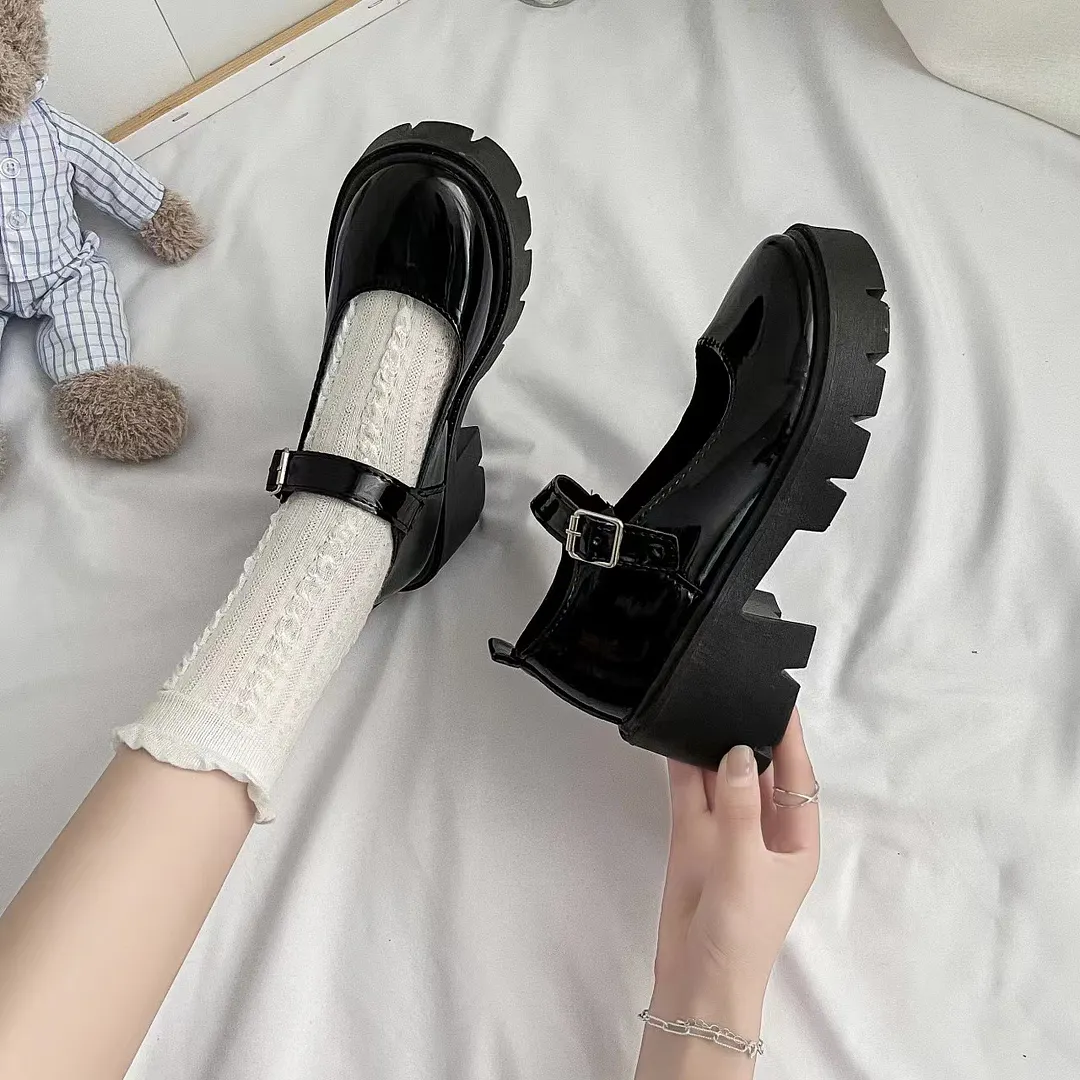 Breakj Breakj Spring And Summer Jk Uniform Shoes To Increase The Thick Bottom Of The Student Mary Jane High Heel Single Shoes British Dress Retro Style