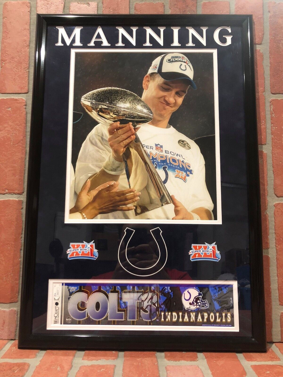 Peyton Manning autographed signed framed sticker Indianapolis Colts JSA w/ COA