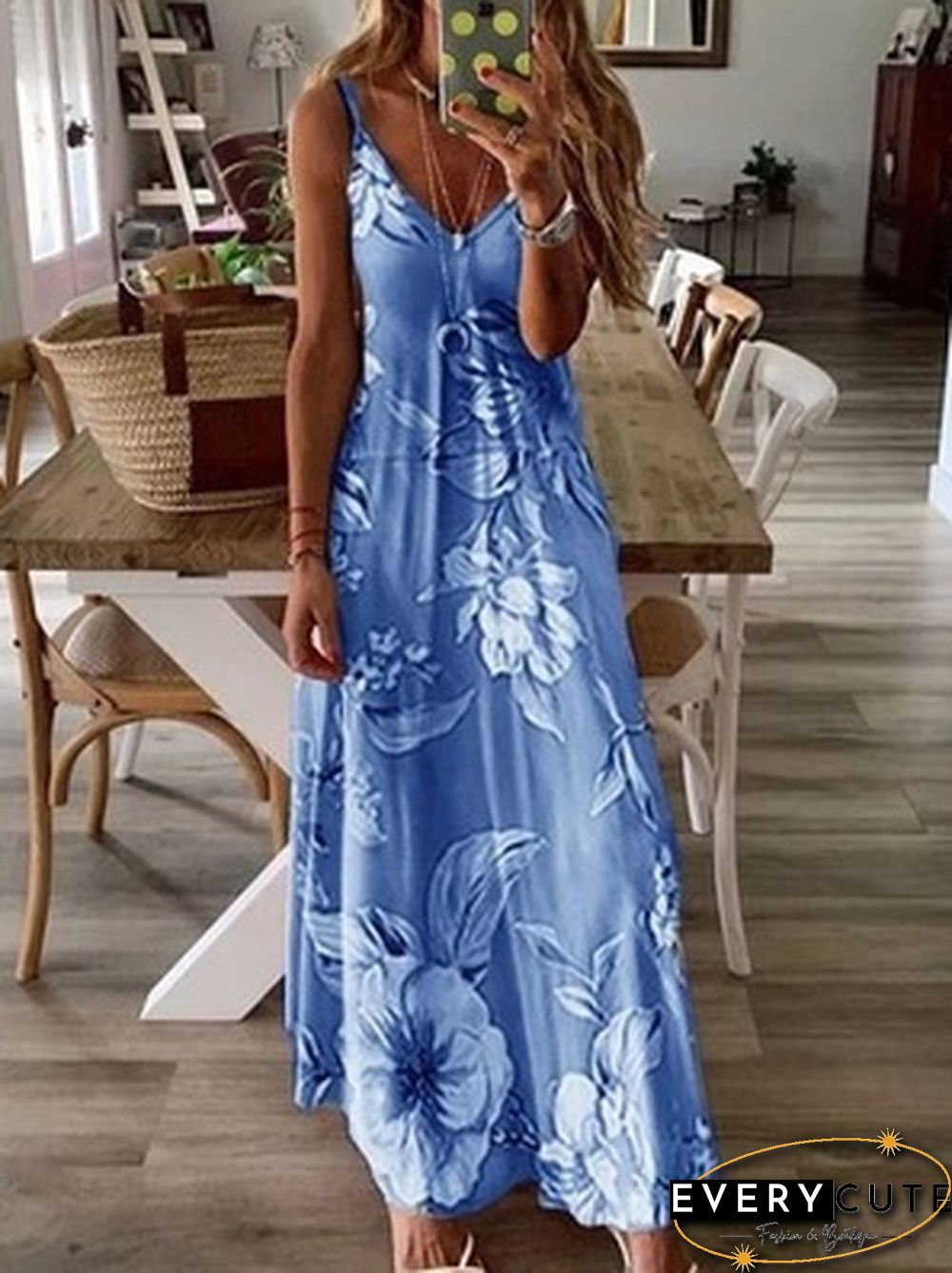 New Summer Women's Sleeveless U-Neck Letter Floral Print Dress Big Swing Skirt Gradient Vest Dress Loose Casual Long Dress Plus Size