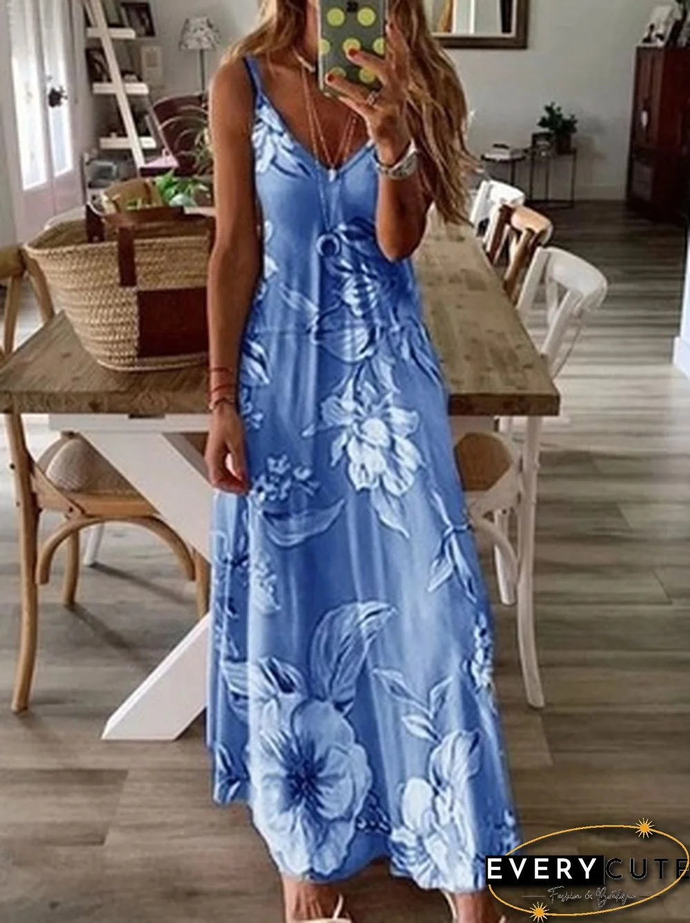 New Summer Women's Sleeveless U-Neck Letter Floral Print Dress Big Swing Skirt Gradient Vest Dress Loose Casual Long Dress Plus Size
