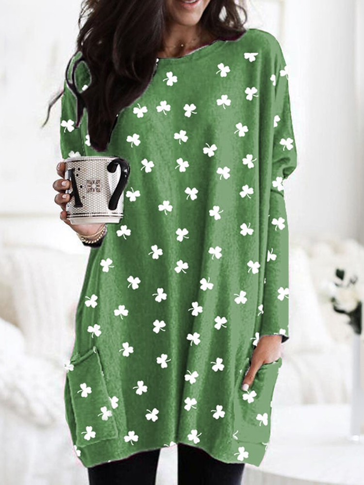 Women's St. Patrick's Day Shamrocks Print Round Neck Tunic wearshes