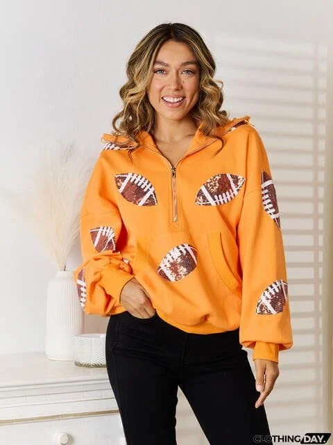 Sequin Football Patch Hal-Zip Hoodie