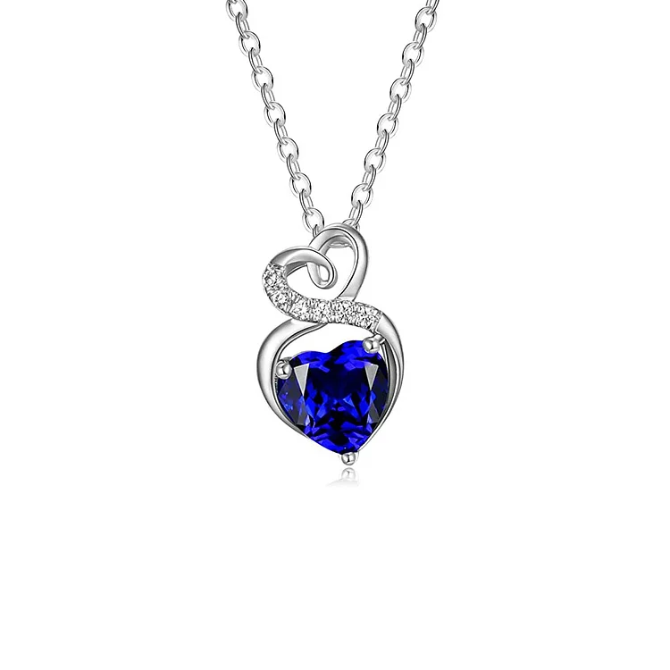 For Daughter - S925 Mother & Daughter Forever Linked Together Two Hearts Blue Crystal Necklace