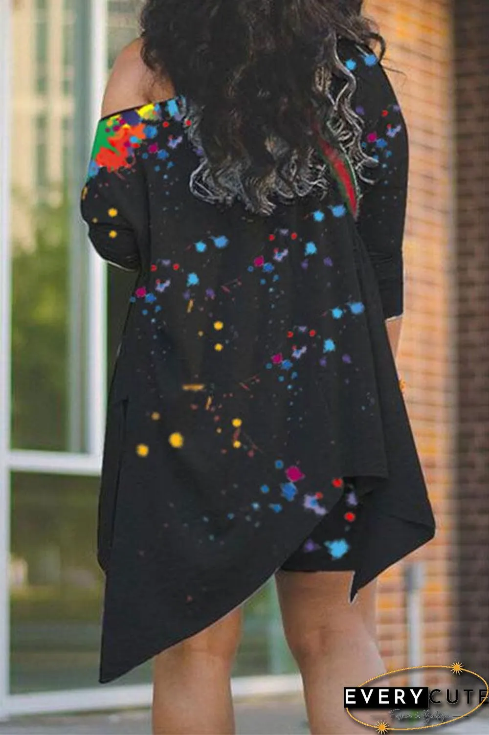 Fashion Print Asymmetrical Oblique Collar Shorts Set