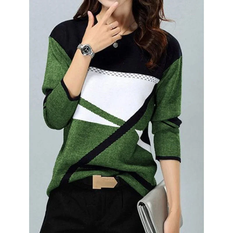 Uveng Loose Color Printed Round Neck Long Sleeve T-shirt