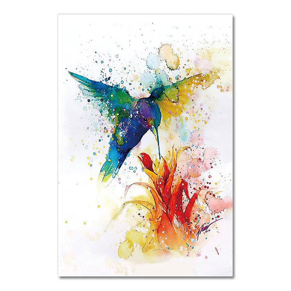 Colorful Abstract Hummingbird Picking Nectar Wall Art Canvas Painting Watercolor Prints Home Decor Pictures Living Room