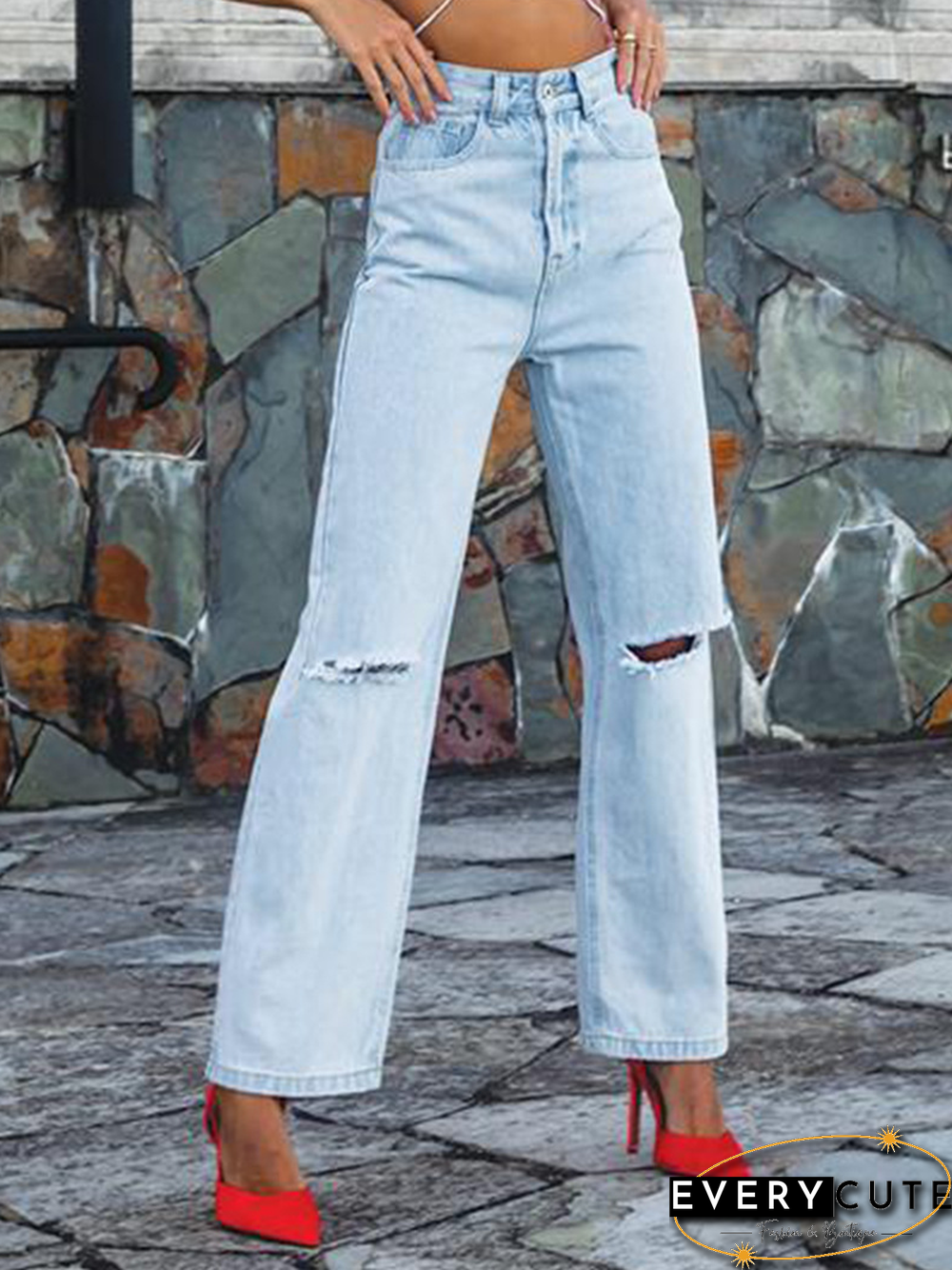 women's loose ripped high waist street fashion trendy jeans