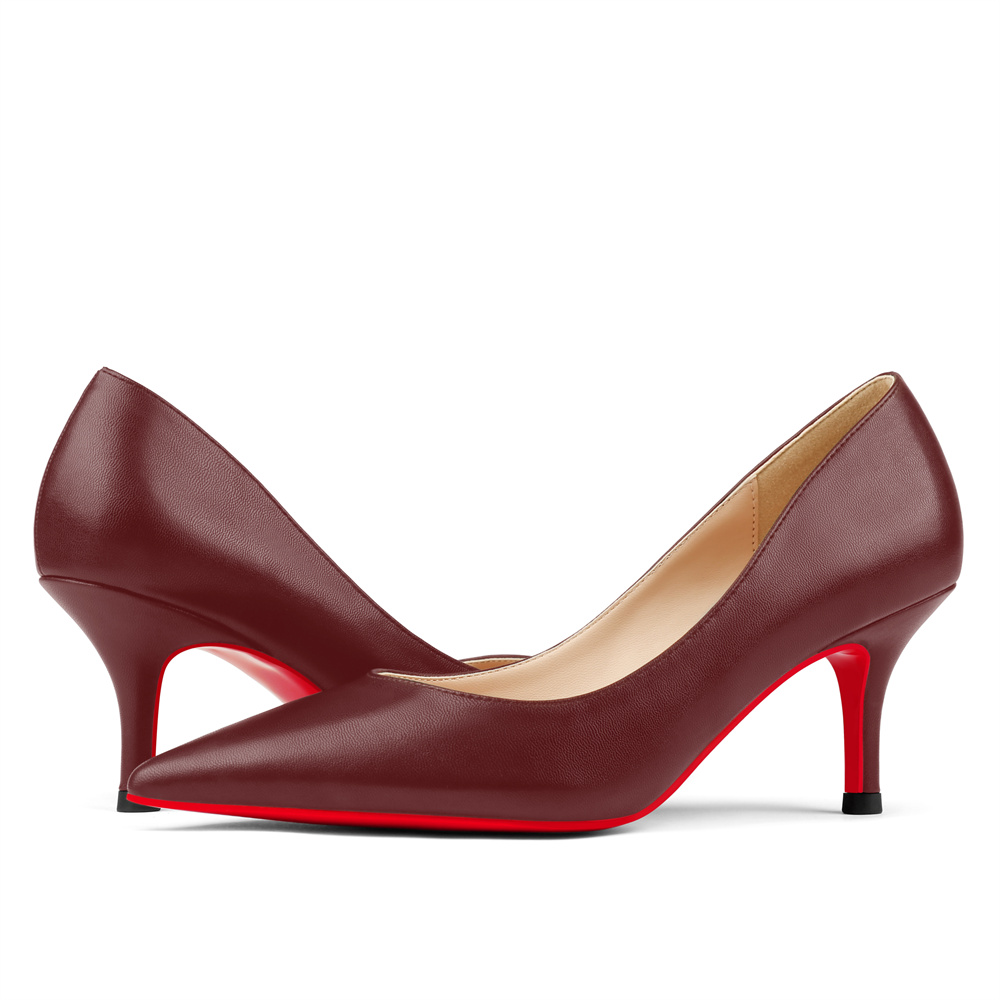 60mm Pointed Toe Red Bottom Kitten Heels Daily Matte Pumps for Women-MERUMOTE