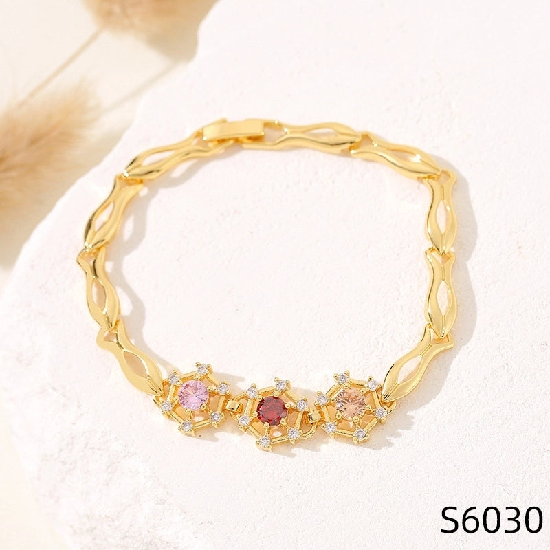 Minimalist Flower Copper Inlay Zircon Bracelets