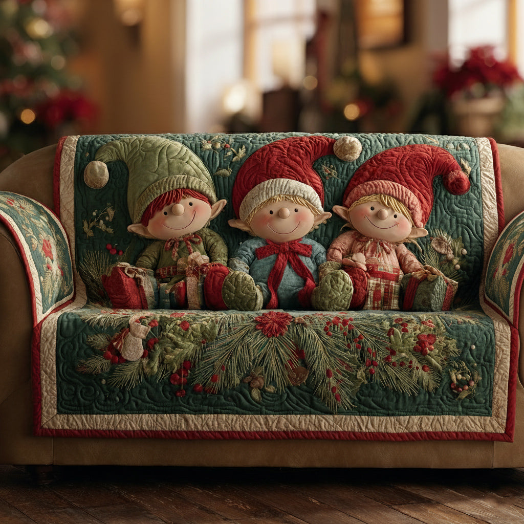 Holly Christmas Elf Quilted Sofa Cover NCU0HH1123 everthome
