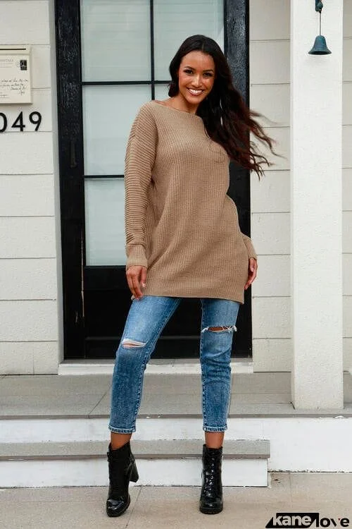 Boat Neck Dropped Shoulder Sweater