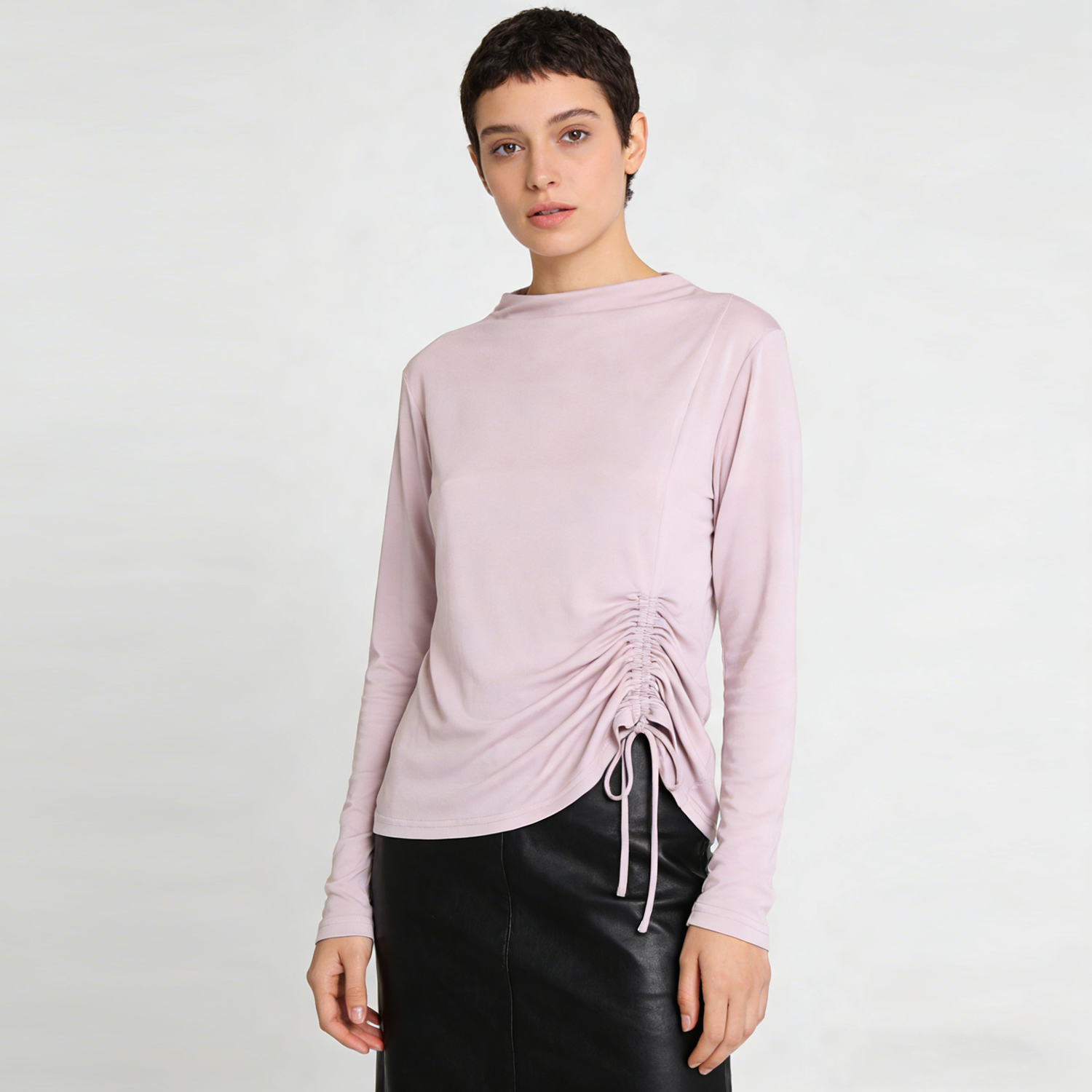 Drawstring Design Thin Women's Silk T-shirt REAL SILK LIFE