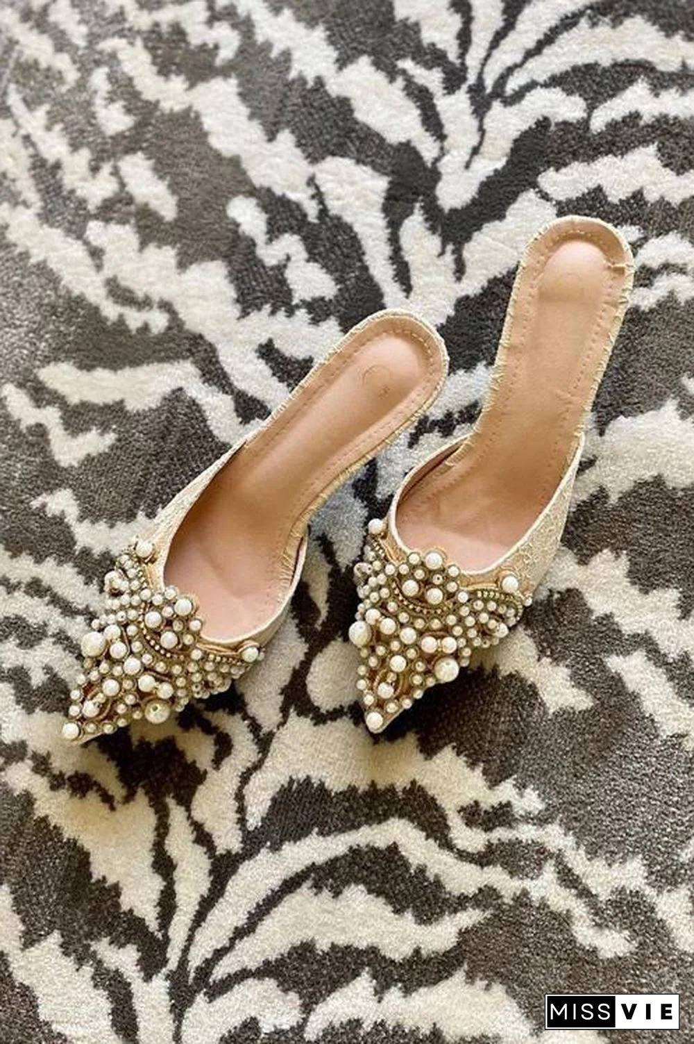 Pearl Lace High Heel Mules