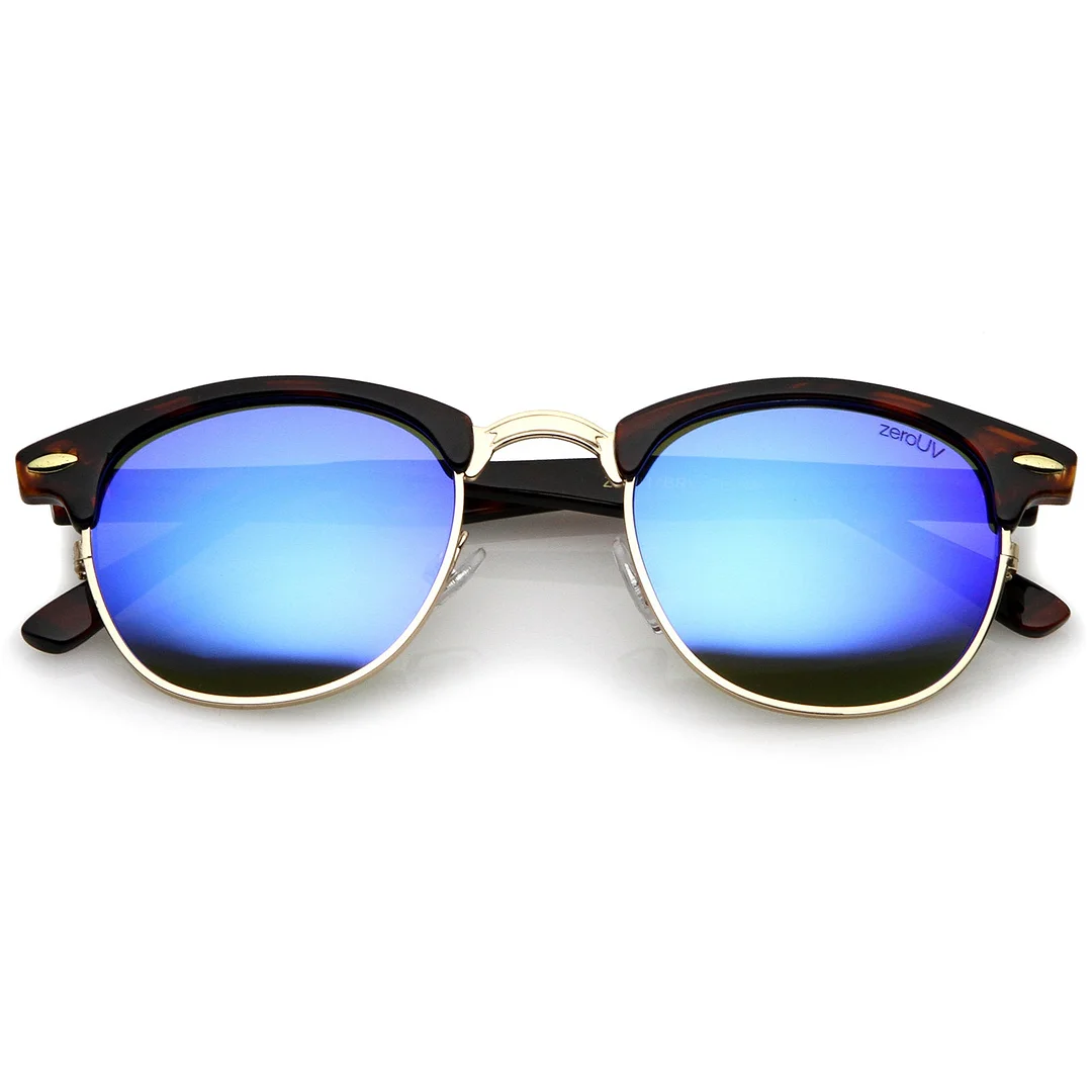 Classic Horn Rimmed Neutral Colored Lens Semi-Rimless glasses 49mm