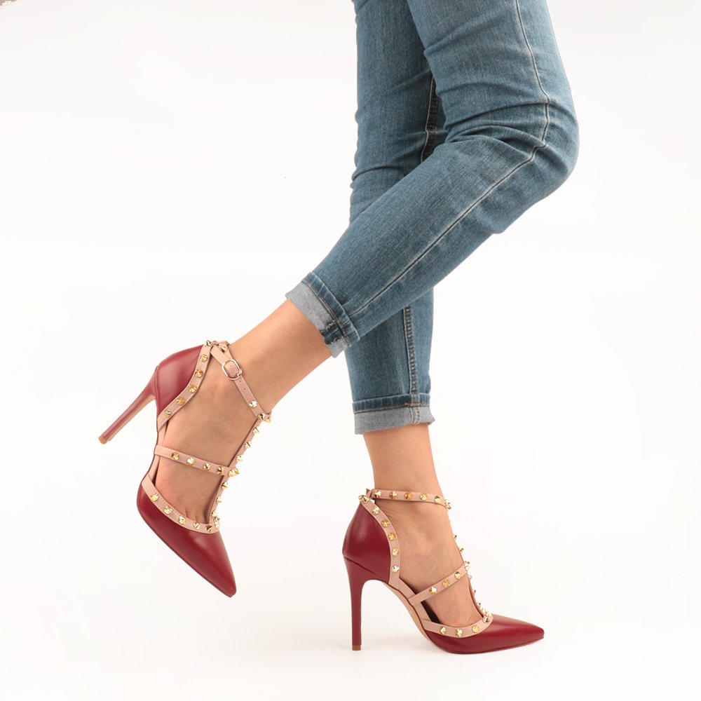 4" Rivets Studs Summer Strappy Shoes Party Wedding Heeled Sandals-MERUMOTE