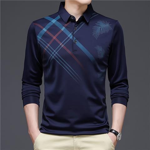 Gandisa Polo Long Sleeve Men's Turn-down Collar T-shirt Spring Summer Top Style Pullover V-Neck Tees Clothes Button Loose Print