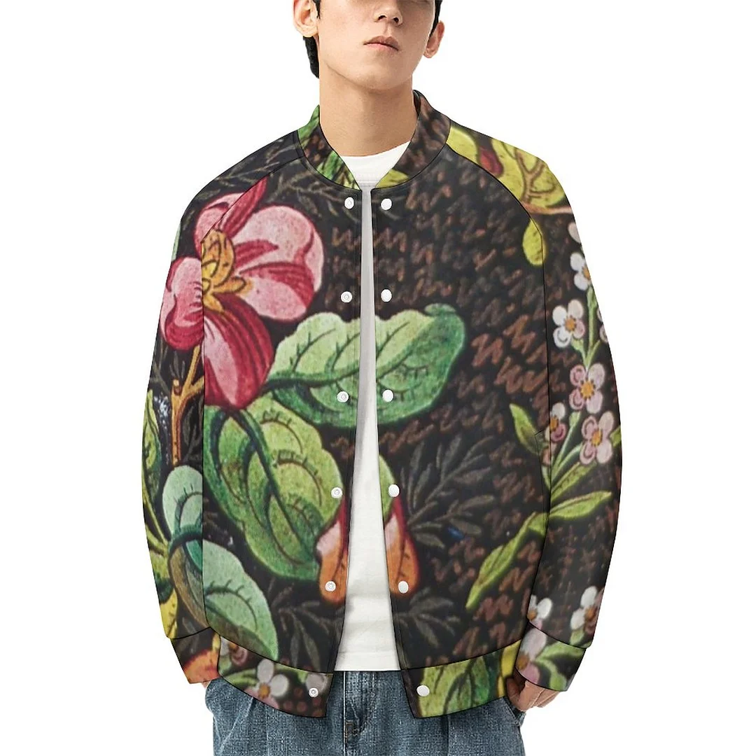 Plus Size 18Th Century ile Of Flowers Women Single Breasted Long Sleeve Bomber Jacket Men Stand Collar Varsity Coat Outfit
