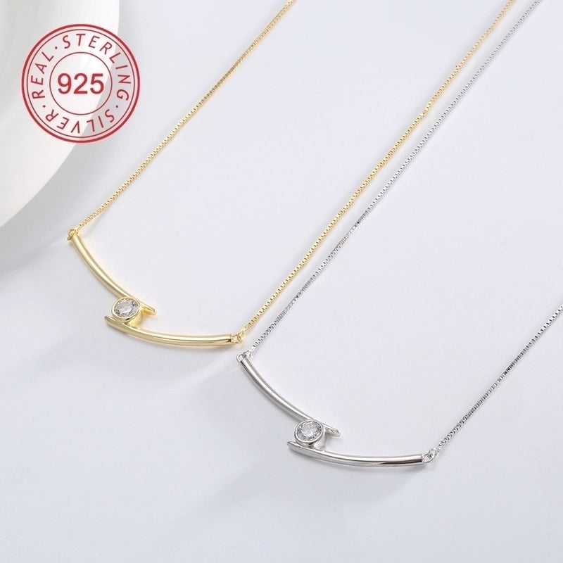 925 Sterling Silver Water Plating Natural Stone Zircon Plating Inlay Solid Color Pendant Necklace