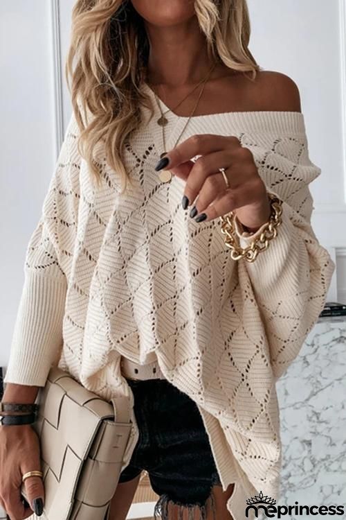 Hollow Out Batwing Sleeve V Neck Sweater