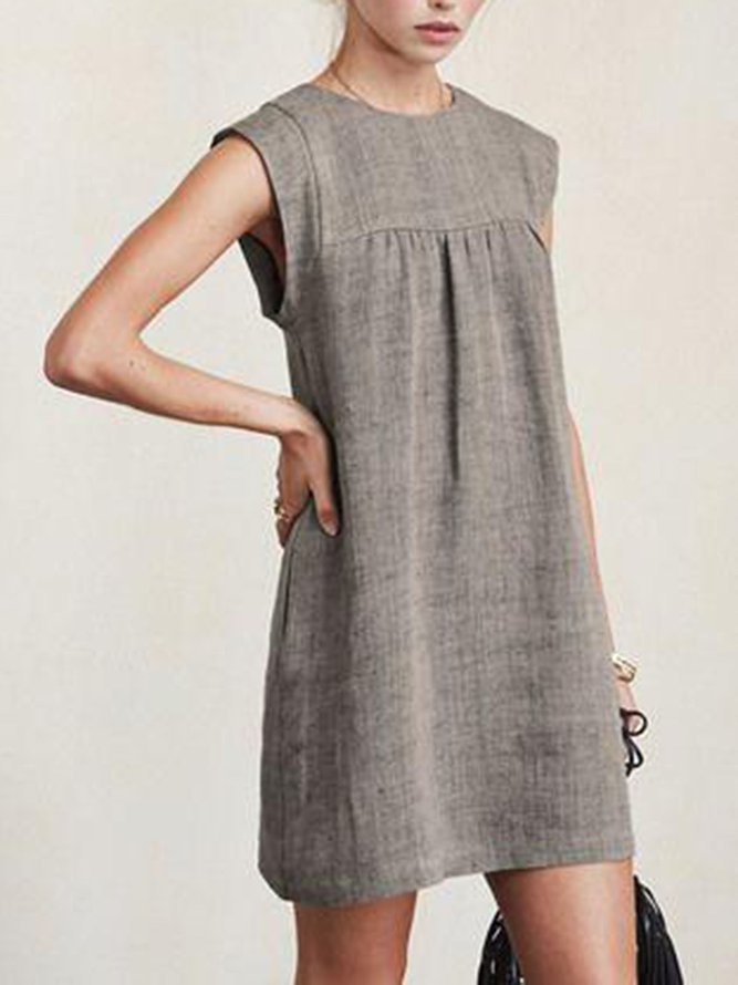 Women Casual Linen Solid Dresses Zaesvini
