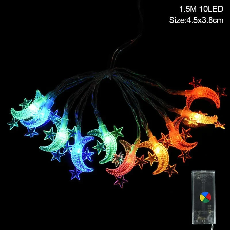 Moon Star LEd Light String Eid Mubarak Decoration for Home Ramadan Kareem Muslim Islamic Decor Hajj Mubarak Eid Gifts Al Adha