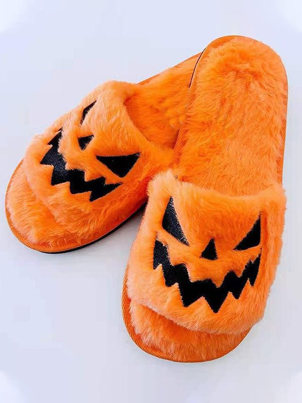 Halloween Pumpkin Face Warm Home Slippers