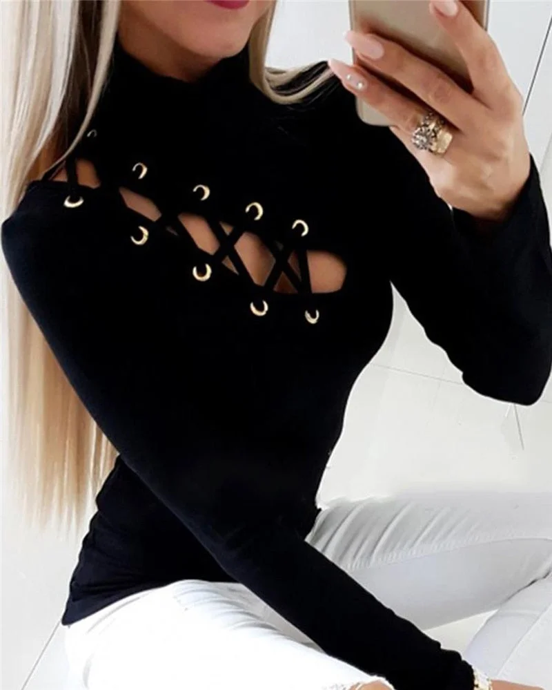 Long Sleeve Casual Round Neck Shirt Solid Blouse