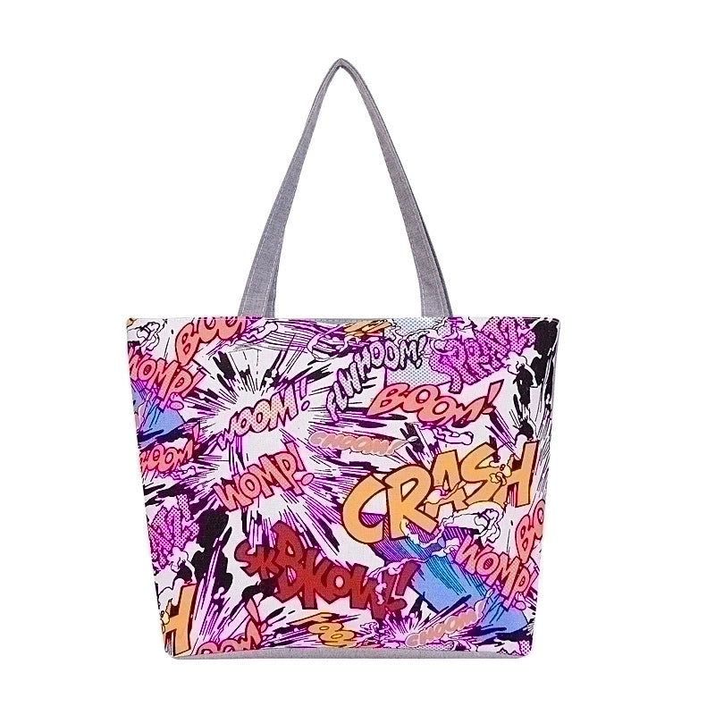 Women’s Streetwear Color Block Flower Canvas Shopping Bags