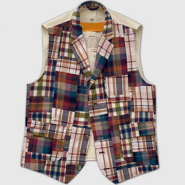Classic Colorful Check Cotton Linen Vest