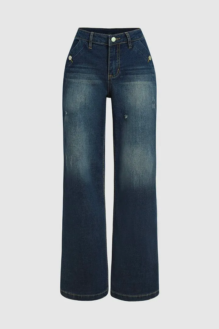 Denim Casual Loose Plain Jeans