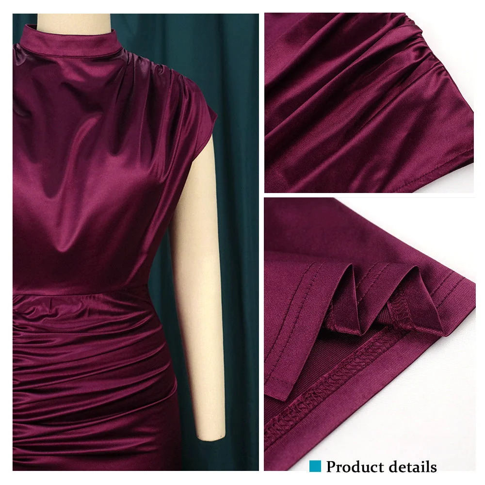 Brownm Solid Color Polyester Spandex High Waist Temperament Commuter Red Dress