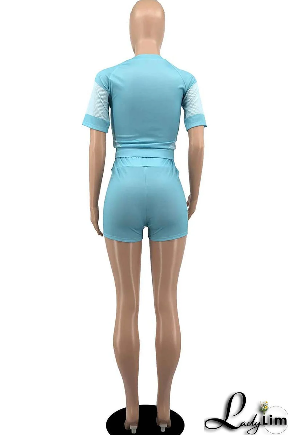 Black Casual Sportswear Print Patchwork O Neck Short Sleeve Two Pieces