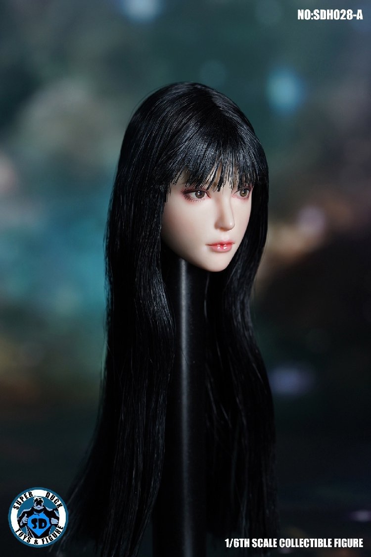 1/6 European American Female Head sculpt Long Black Hair For PALE Phicen SDH002B 