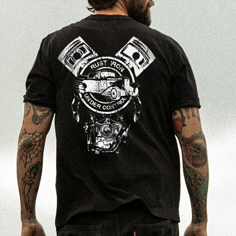 RUST IRON UNDER CONTROL Piston Print Men's T-shirt
