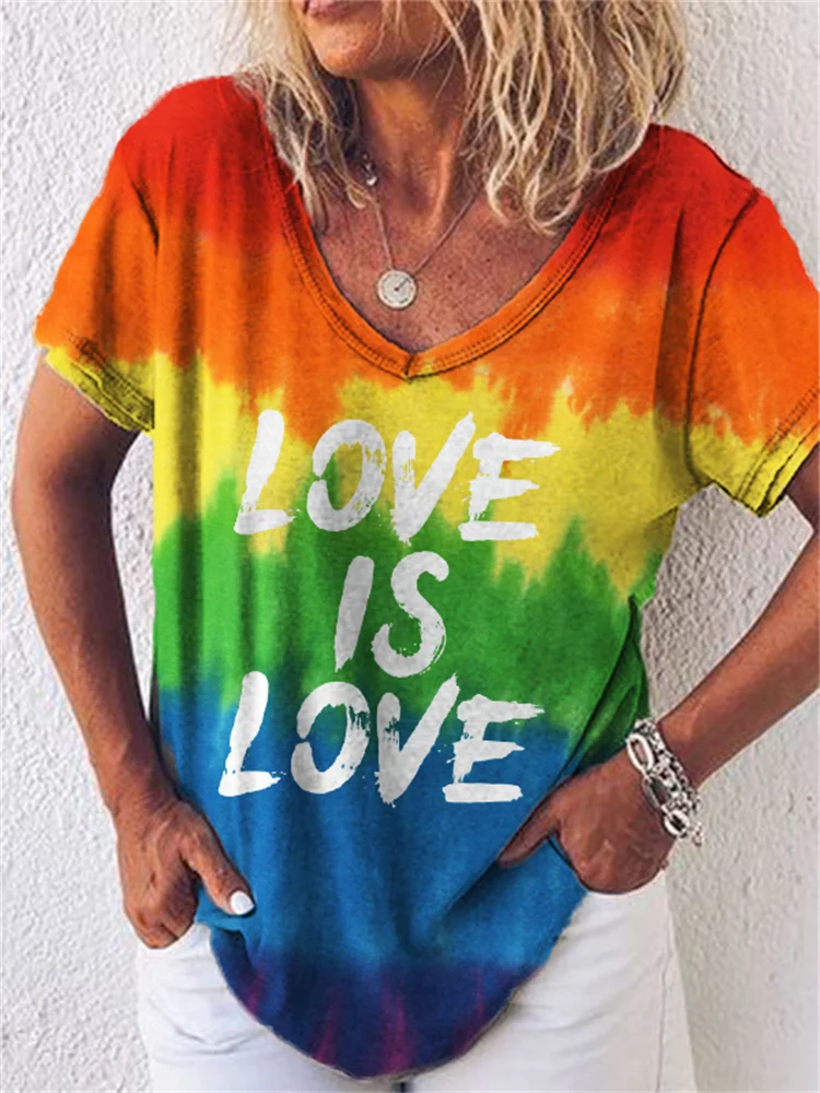 Love Is Love Rainbow Tie Dye V Neck T Shirt