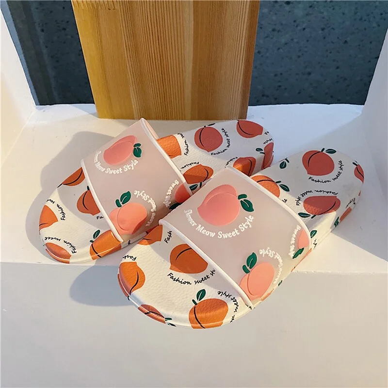 Cartoon Fruit Slippers Slides Sandals Cute Jelly Color Transparent Open Toe Flip Flops Summer Slide Sandals Outdoor Beach