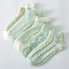 Spring Light Green 3D Jacquard Summer Women Short Socks 10 Pairs