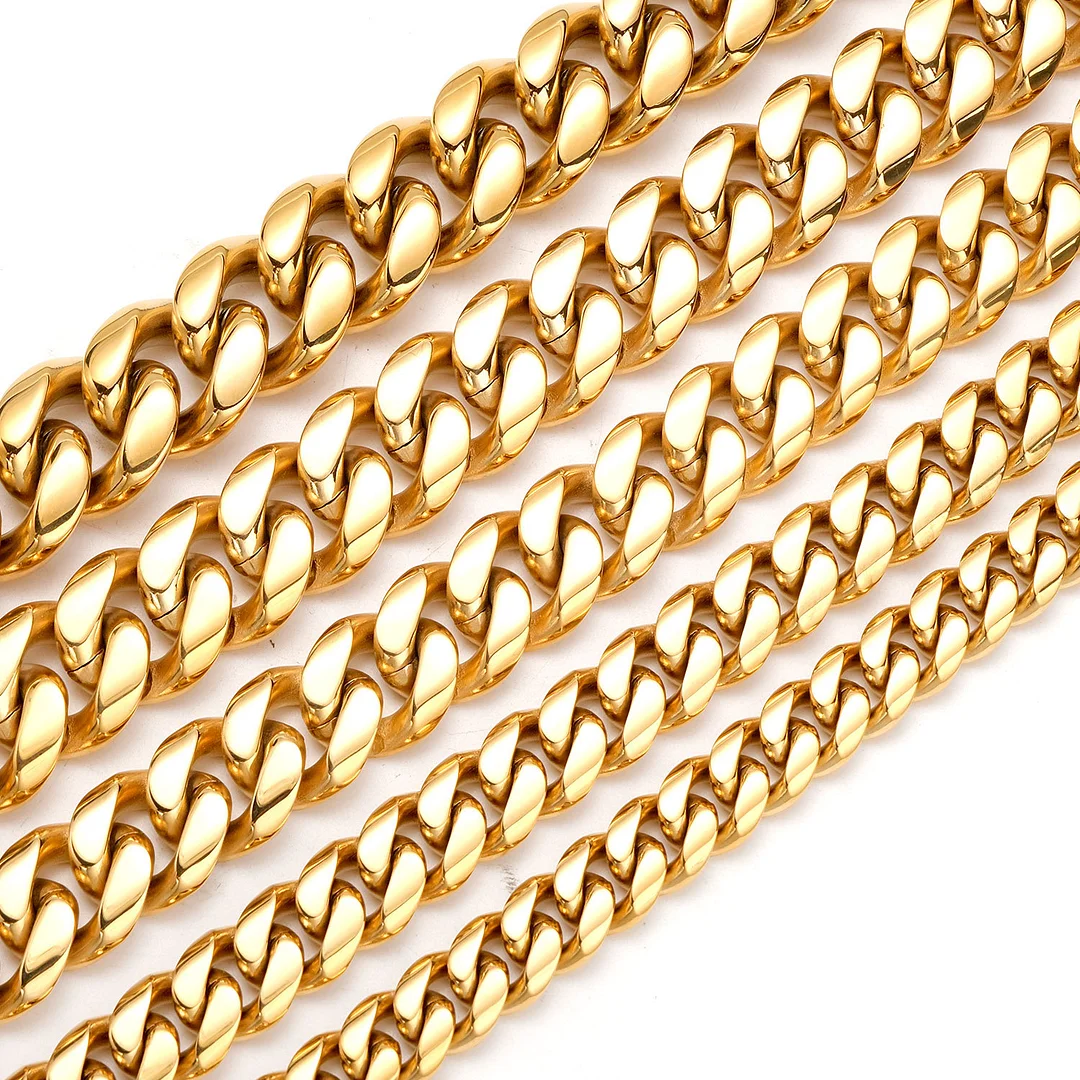 Mens Miami Cuban Link Chain 18K Gold 12/14/18/20/22mm Titanium Stainless Steel Curb Necklace with cz Diamond Chain Choker