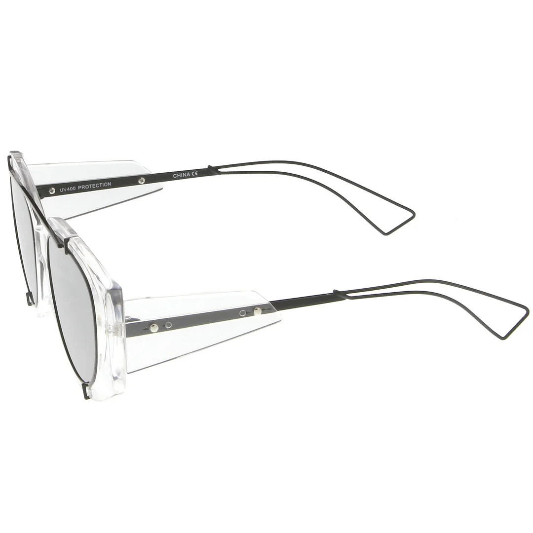 Futuristic Translucent Wire Metal Arms Crossbar Mirrored Flat Lens Oversize glasses 53mm
