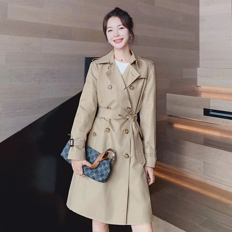 Slim Women Trench Coat Double-Breasted Long Windbreaker Office Lady Duster Coat with Belt Spring Autumn Outerwear Female Clothes