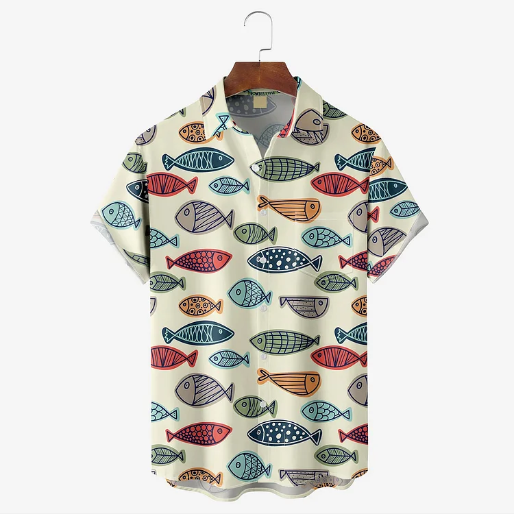 Simpfit Hawaiihemd mit Fischmotiv für Herren im Vintage-Stil