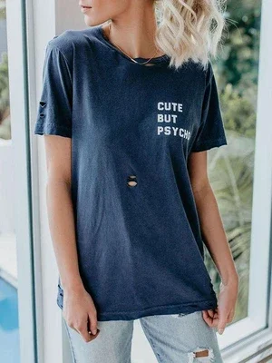 Cute But Psycho Shredded Graphic T-shirts