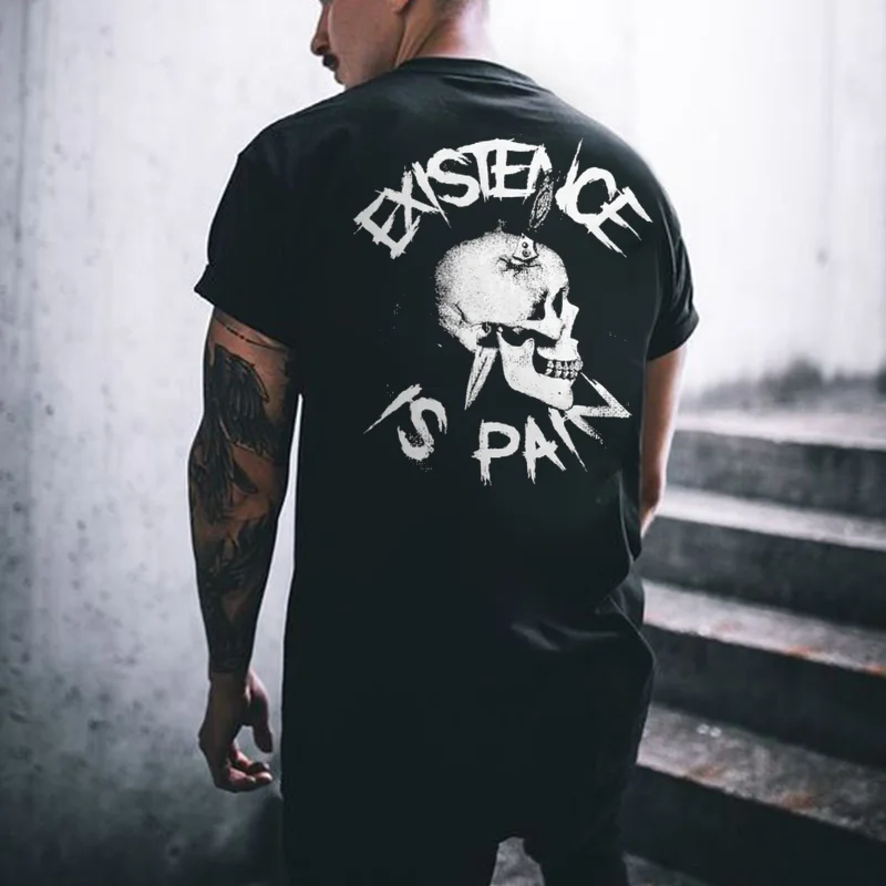 Existence Is Pain Skull Printed Men's T-shirt -  