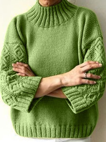 Plus Size Plain Long Sleeve Casual Sweater