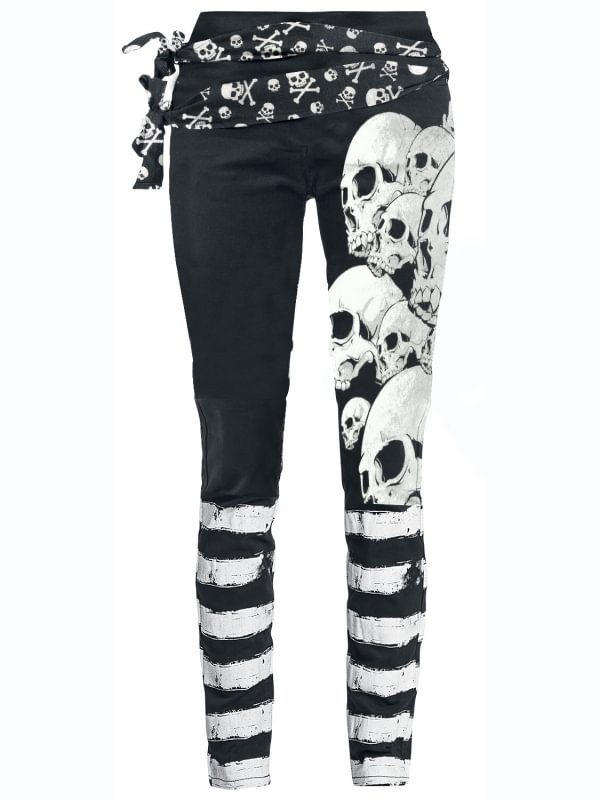 Skull Print Punk Black Leggings Pants