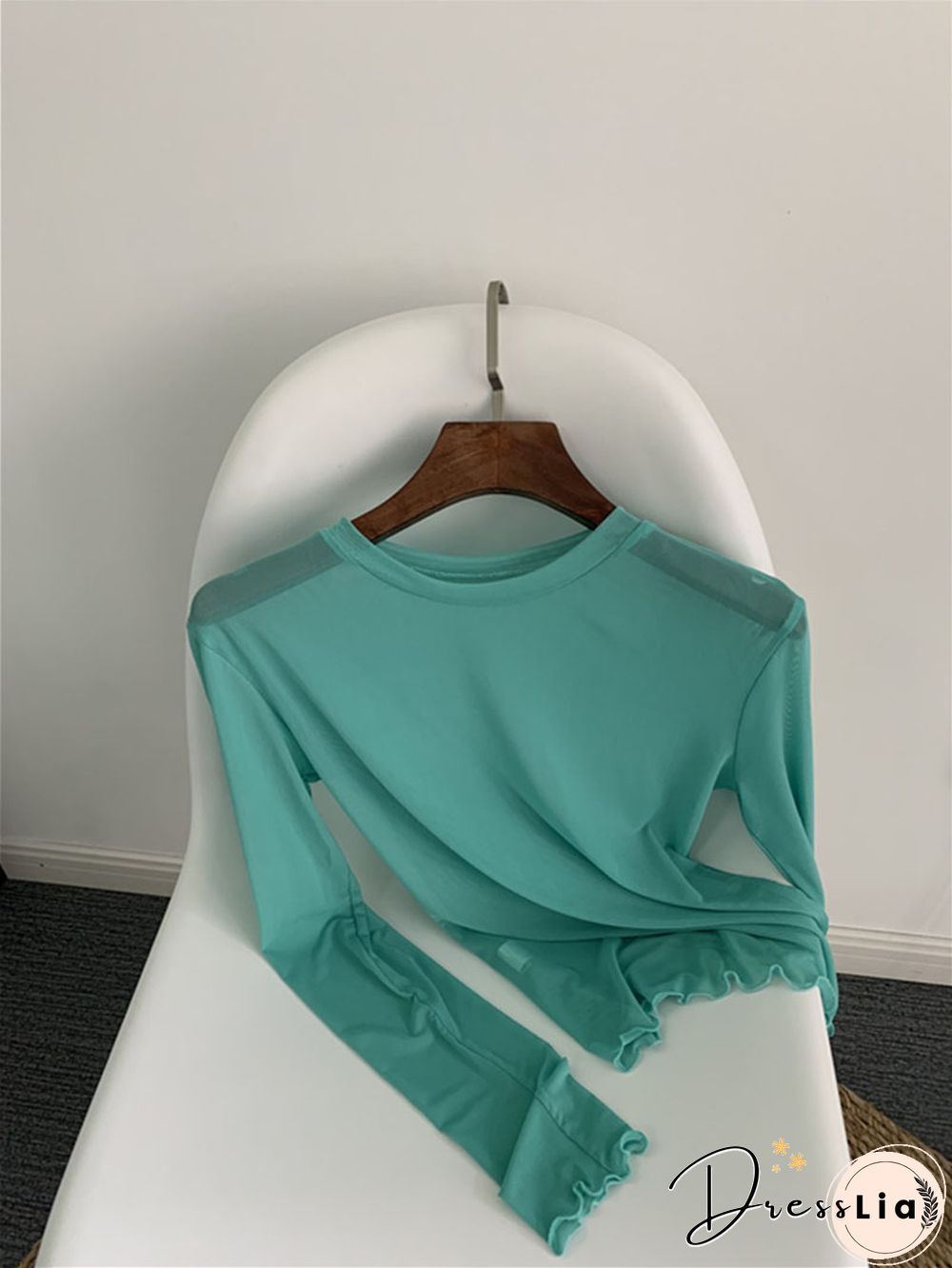 Oumea Women Beach Cover-Up Sheer Mesh Top Beach Wear Hawaiian Mesh Shirt Long Sleeve Casual Candy Color Solid Sweet Mesh Top