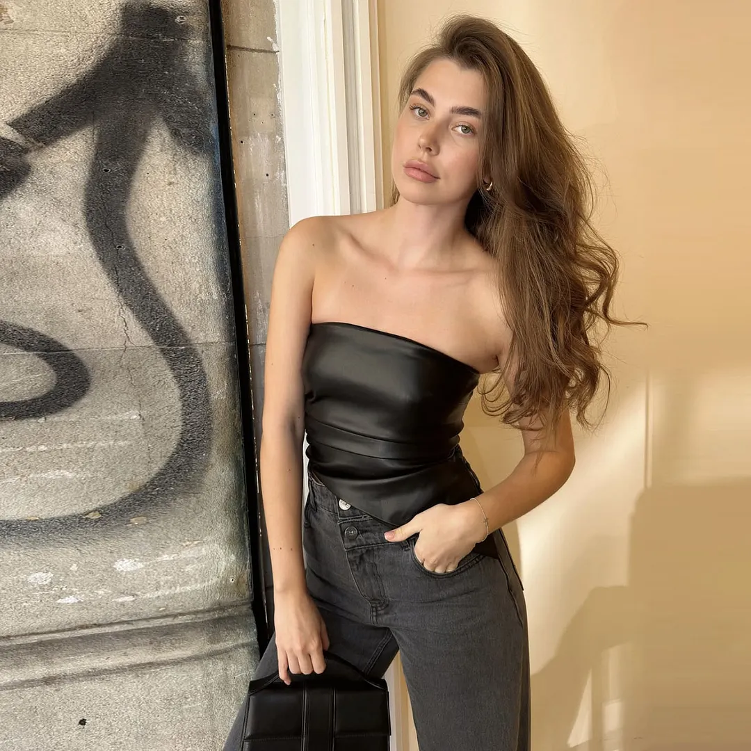 Uveng 2025 Fashion Solid-Color PU Leather Sexy Breast-Thored Waist Vest Woman